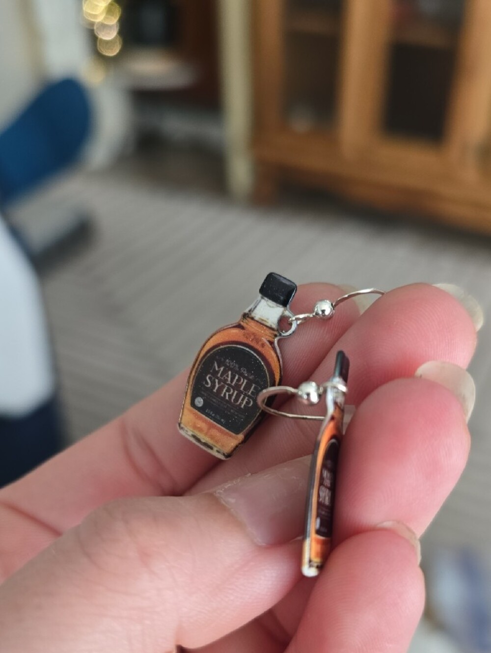 Maple Syrup Bottle Dangle Earrings - Orange & Black - Picture 4 of 4